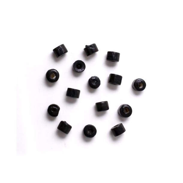 Wooden bead, black, small flat cylinder, 4x3mm, 30pcs.