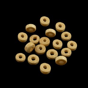 Holzperlen, beige, flach, Zylinder, 6x3 mm, 30 Stk