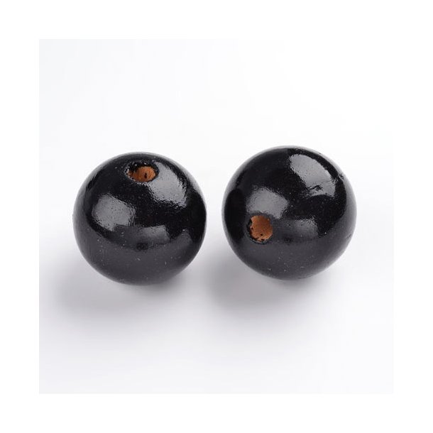 Wooden bead, big, black, round 24-25mm, 6pcs