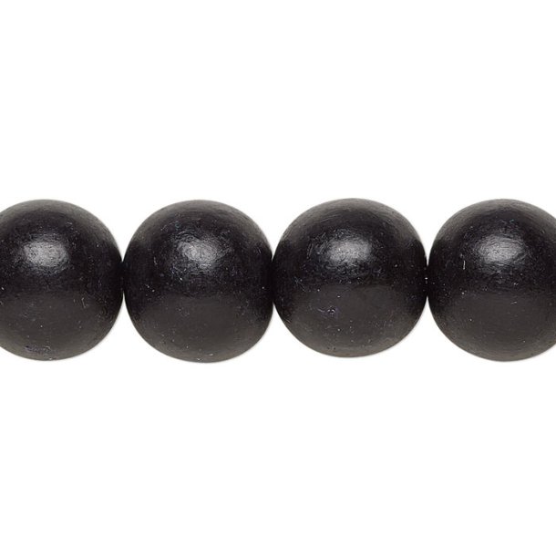 Wooden bead, black, shiny, round, appx. 12x11mm, 6pcs.