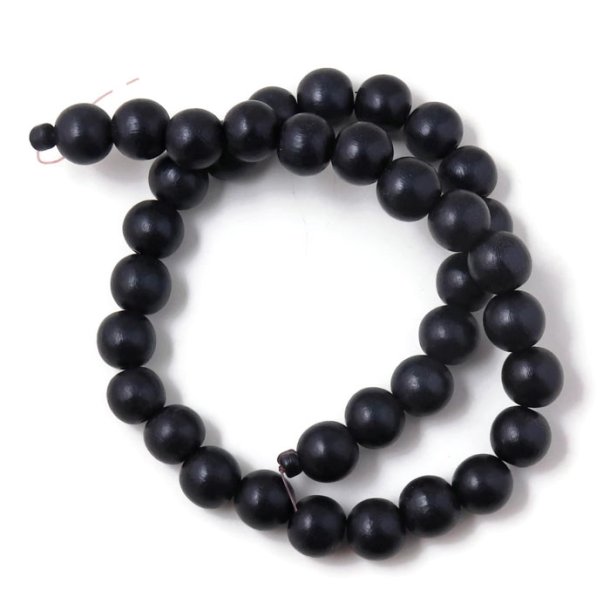 Wooden bead, full strand, black, shiny, round, appx. 12x11mm, appx. 36pcs.