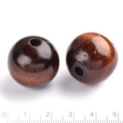 Large wooden bead, round, coffee brown, shiny, diameter 24-25 mm, 4 pcs
