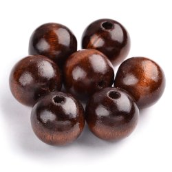 Large wooden bead, round, coffee brown, shiny, diameter 24-25 mm, 4 pcs
