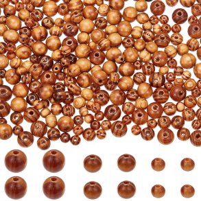 Wooden beads, mix sizes, round oiled wood, sizes 6, 8 and 10 mm, appx. 300 pcs