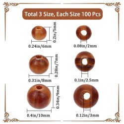 Wooden beads, mix sizes, round oiled wood, sizes 6, 8 and 10 mm, appx. 300 pcs