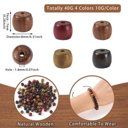 Holzperlen, gemischte dunkle Naturfarben, tonnenf�rmig, 8x7 mm, ca. 160 Stck