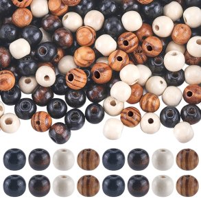 Wooden beads, mixed colours, round, pine, 12x10,5 mm, appx. 400 pcs