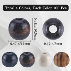 Wooden beads, mixed colours, round, pine, 12x10,5 mm, appx. 400 pcs
