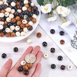 Wooden beads, mixed colours, round, pine, 12x10,5 mm, appx. 400 pcs