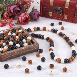 Wooden beads, mixed colours, round, pine, 12x10,5 mm, appx. 400 pcs