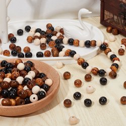 Tr�perler, blandede naturfarver og sort, rund, fyrretr�, ca. 8 mm, ca. 400 stk