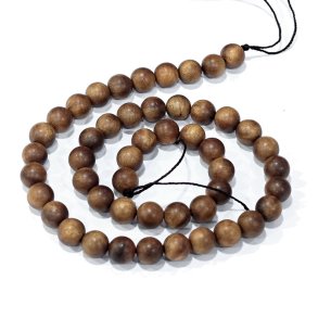 Holzperle, ganzer Strang, rund, halbgl�nzend, sattelbraun, 10 mm, 39 St�ck