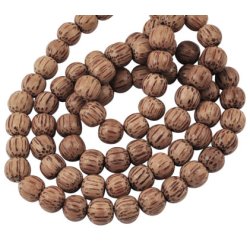 Kokosnussperlen, ganzer Strang, braun mit Streifen, rund, 11-12 mm, ca 78 Stk.