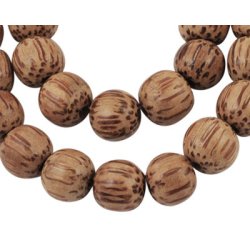 Kokosnussperlen, ganzer Strang, braun mit Streifen, rund, 11-12 mm, ca 78 Stk.