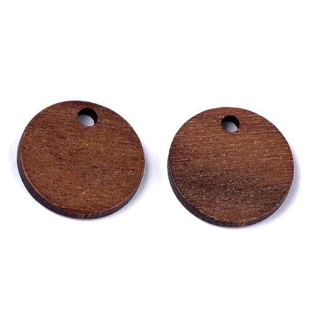 Wooden charm, brown coin shape pendant with 2mm hole, 15.5x2.5mm, 6pcs.