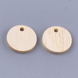 Holzperlen, naturwei&szlig;, M&uuml;nze-anhang mit 2 mm loch, 15,5x2,5 mm, 6 Stk.