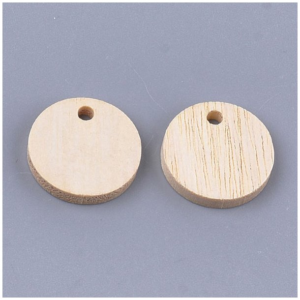 Wooden bead, ivory white, coin shape pendant with 2mm hole, 15.5x2.5mm, 6pcs.