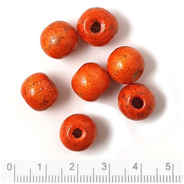 Wooden bead, round, antique orange, width 12mm, heigth 10,5mm, 20pcs.