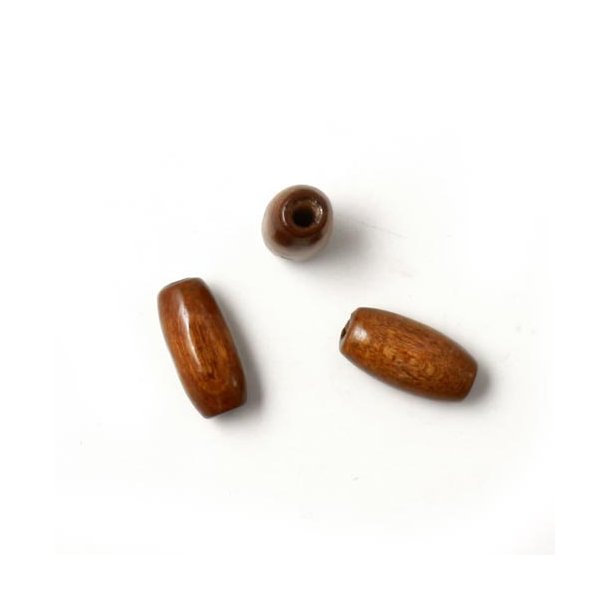 Wooden bead, brown, simple, oblong, 15x7mm, 10pcs.