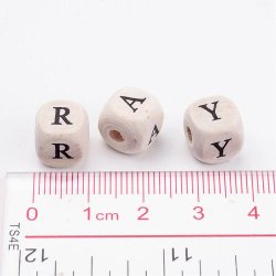 Holzperlen, W&uuml;rfel mit Buchstaben, zuf&auml;llig gemischt, 10x10 mm, 10 Stk.