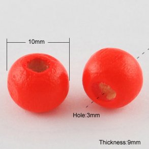 Holzperlen, rund, orange-rot, 10x9 mm, 20 stk.