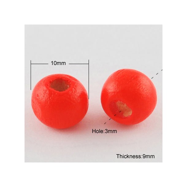 Wooden bead, round, red, 10x9mm, 20pcs.
