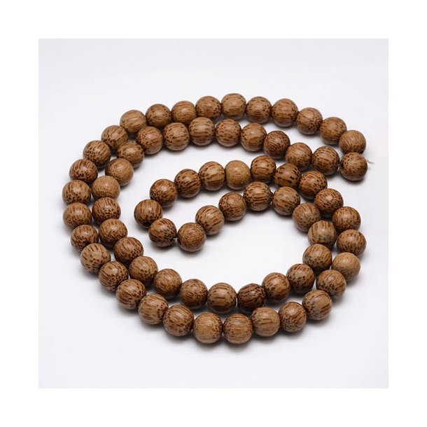 Coconut bead, brown with stripes, round, 11-12x10mm, 6pcs.