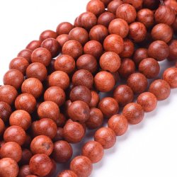 Naturlige tr�perler, rund, orange-r�d, 8 mm, 10 stk.