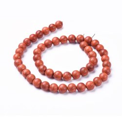 Naturlige tr�perler, rund, orange-r�d, 8 mm, 10 stk.