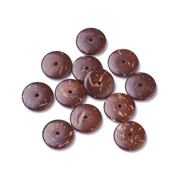 Buttonshaped bead made of polished coconut, 15x3mm, 10pcs.