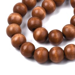 Wooden bead, full strand, round, spray-painted, sienna brown, 16x15 mm, 25 pcs