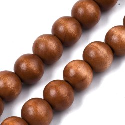 Wooden bead, full strand, round, spray-painted, sienna brown, 16x15 mm, 25 pcs