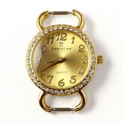 Uhr mit kristallbesetztem Rand, vergoldet mit vergoldetem Zifferblatt, Stahl, 30x40x6 mm, 1 Stk.