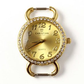 Uhr mit kristallbesetztem Rand, vergoldet mit vergoldetem Zifferblatt, Stahl, 30x40x6 mm, 1 Stk.