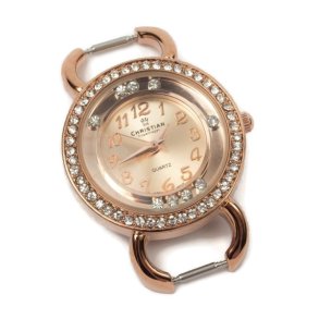 Uhr, kristallbesetzt, rosévergoldeter Stahl, schwimmende Kristalle, 30x40mm, 1 Stk