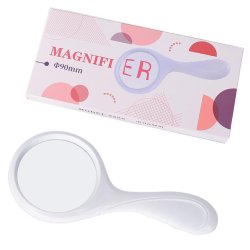 Handheld magnifier, white ABS plastic, glass lens, 5X, 22.8x10.2x2 cm, 1 pc