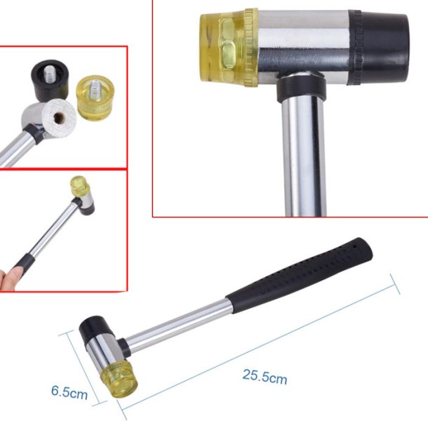Rubber hammer, two-sided, rubber and plastic, steel with rubber grip, 255x65x25 mm, 1 pc