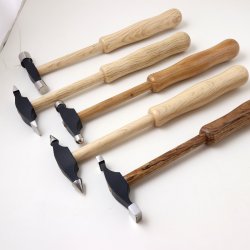 Hammersatz, fr Silberschmiede, Holz und Stahl, 5 verschiedene mit Halter, 220x6,5x13 mm