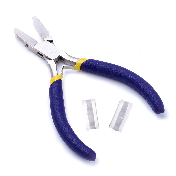 Flat-nose pliers with nylon jaws for gripping and closing jewellery components without scratches
