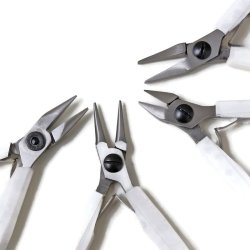 Jewellery pliers, 4 basic pliers for DIY jewelry, high quality, white handle.