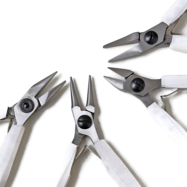Jewellery pliers, 4 basic pliers for DIY jewelry, high quality, white handle.