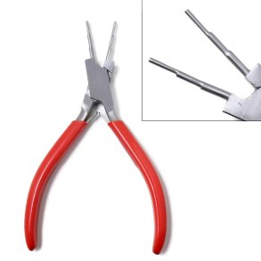Round nose pliers with 3 steps, small step type, carbon steel, red handle, solid quality, 1 pc
