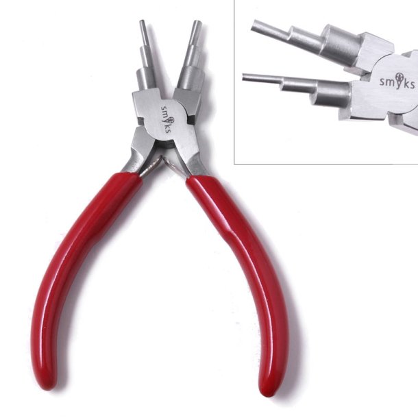 Round nose pliers with 6 different steps, carbon steel, red handle, solid quality, 1 pc