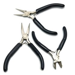 Zangenset f&uuml;r die Schmuckherstellung, 3 Zangen, schwarz, Rundzange, Spitzzange und Bei&szlig;zange.