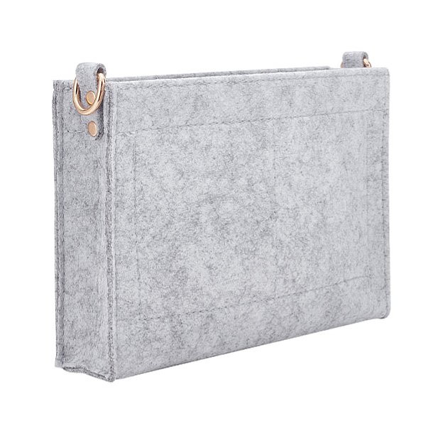 Bag insert, felt with golden brass hardware, light grey, 22x18x5 cm, 1 pc