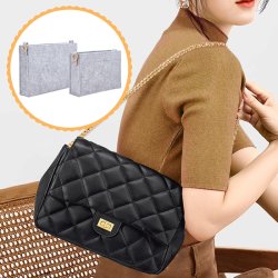 Tascheneinsatz, Filz mit goldenen Messingbeschl&auml;gen, hellgrau, 16,5x13x5 cm, 1 Stck