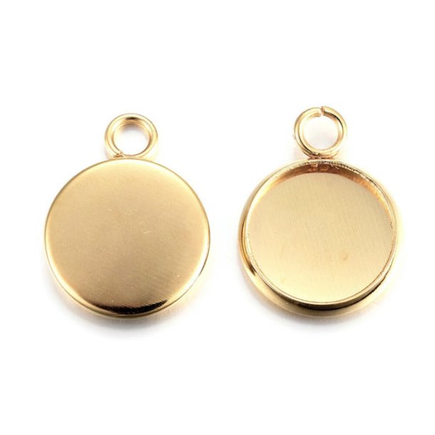 Frame/Setting with 1 eye, round, goldplated steel, inner diameter 10 mm, 4 pcs