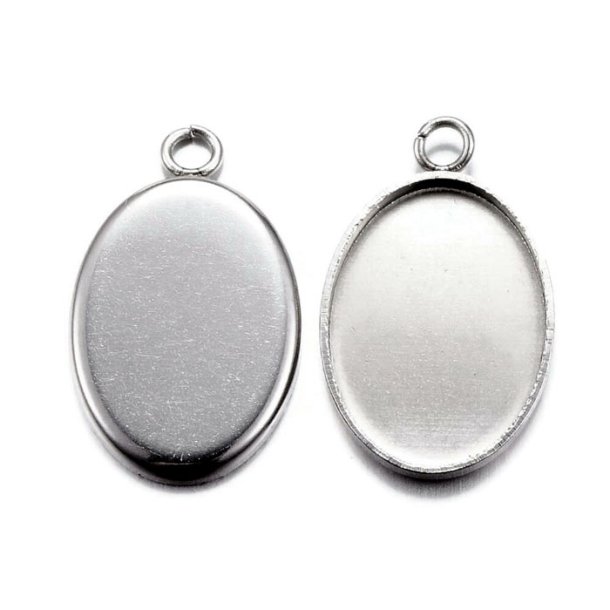 Frame/Setting with 1 eye, oval,  steel, inner diameter 10x14 mm, 4 pcs
