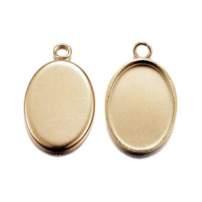 Rahmen/ mit 1 Öse, oval, Stahl vergoldet, Innendurchmesser 10x14 mm, 4 Stück