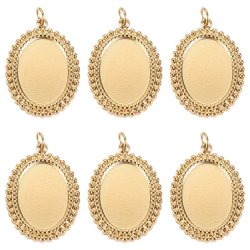 Cabochon settings with jump rings, oval, 14K gold-plated 304 steel, 14x10 mm, 6 pcs
